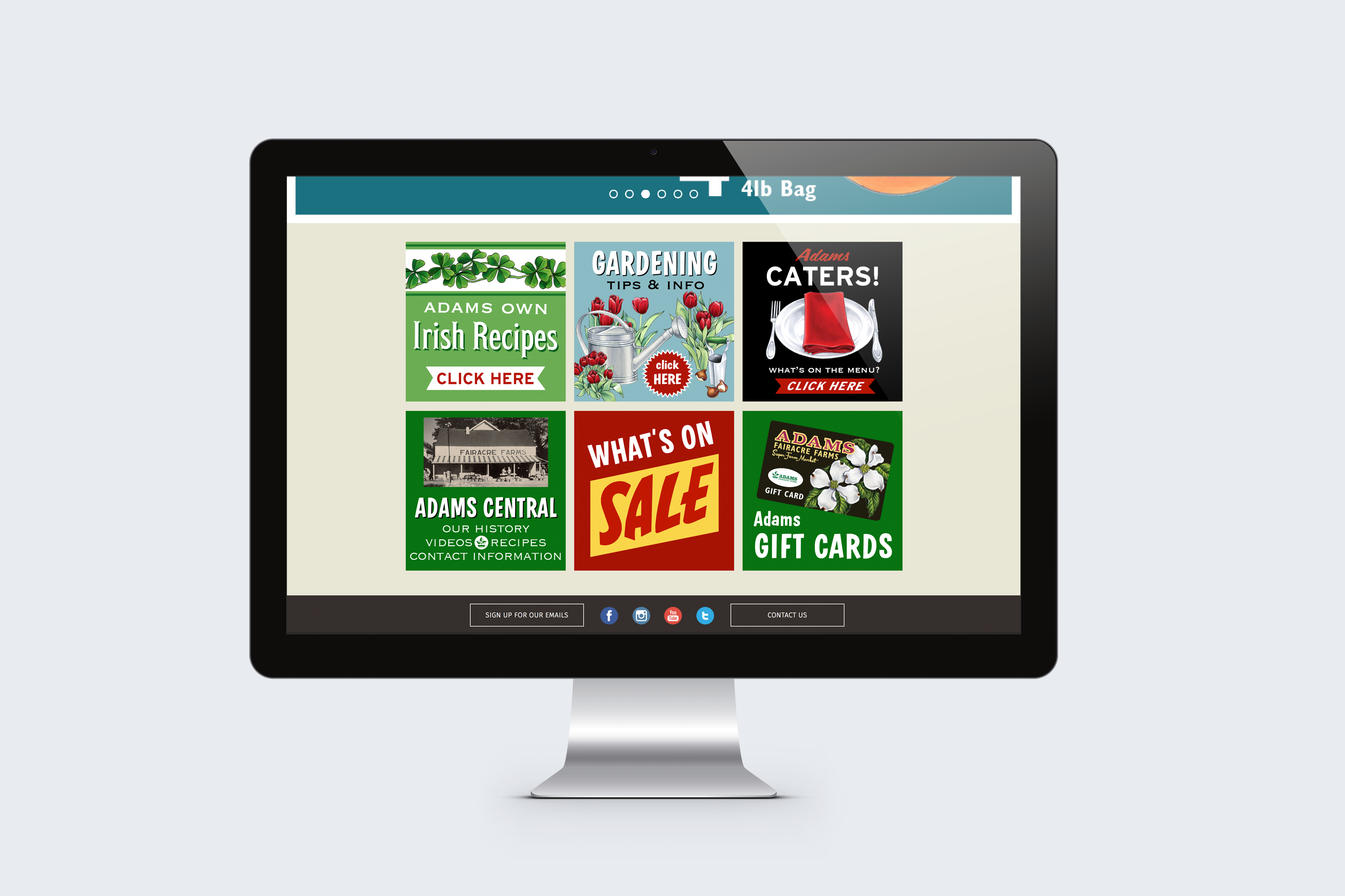 iMac mockup of Adam's Fairacre Farms website