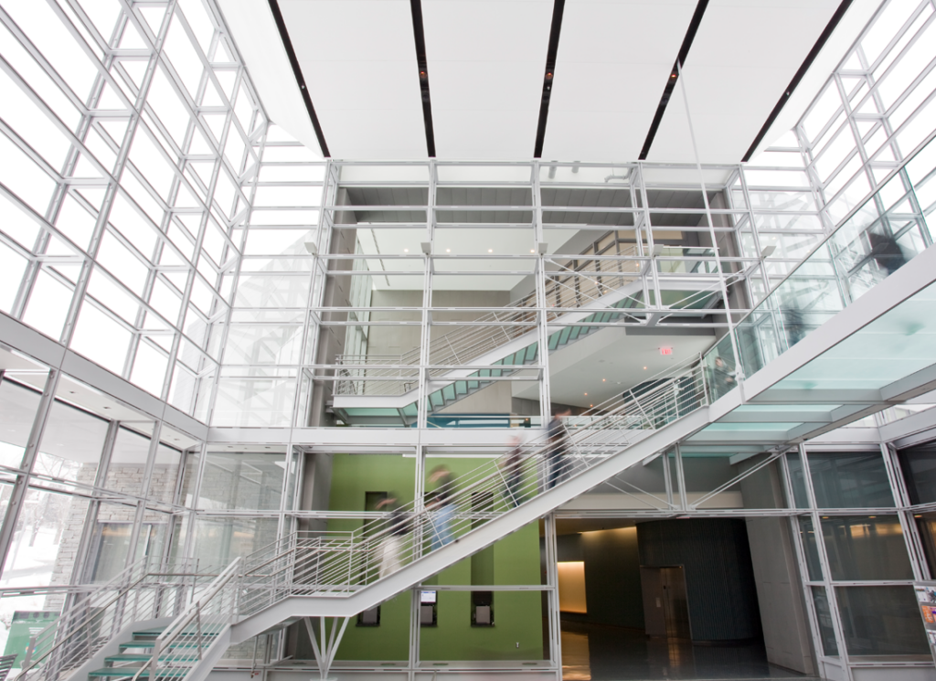 Stairwell in lobby at Westchester Community College