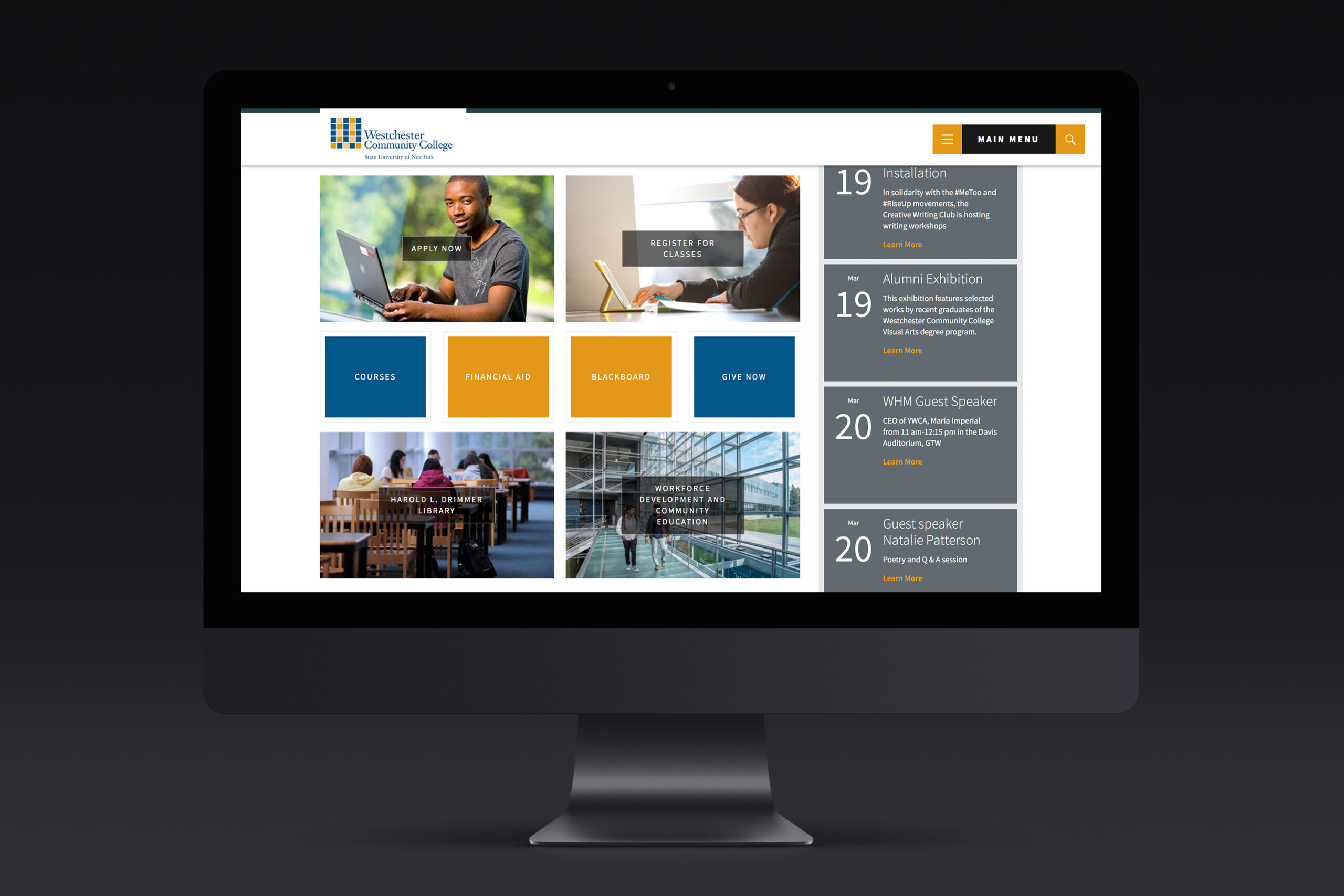 iMac mockup of Westchester Community College website