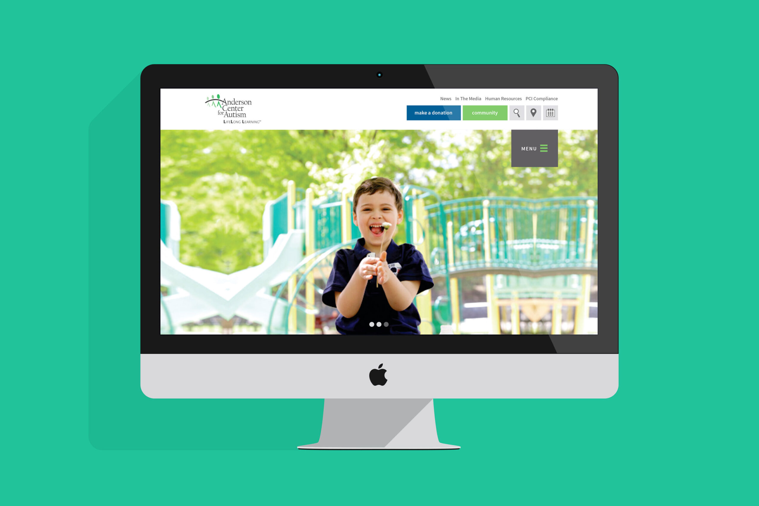 iMac mockup of Anderson Center for Autism website