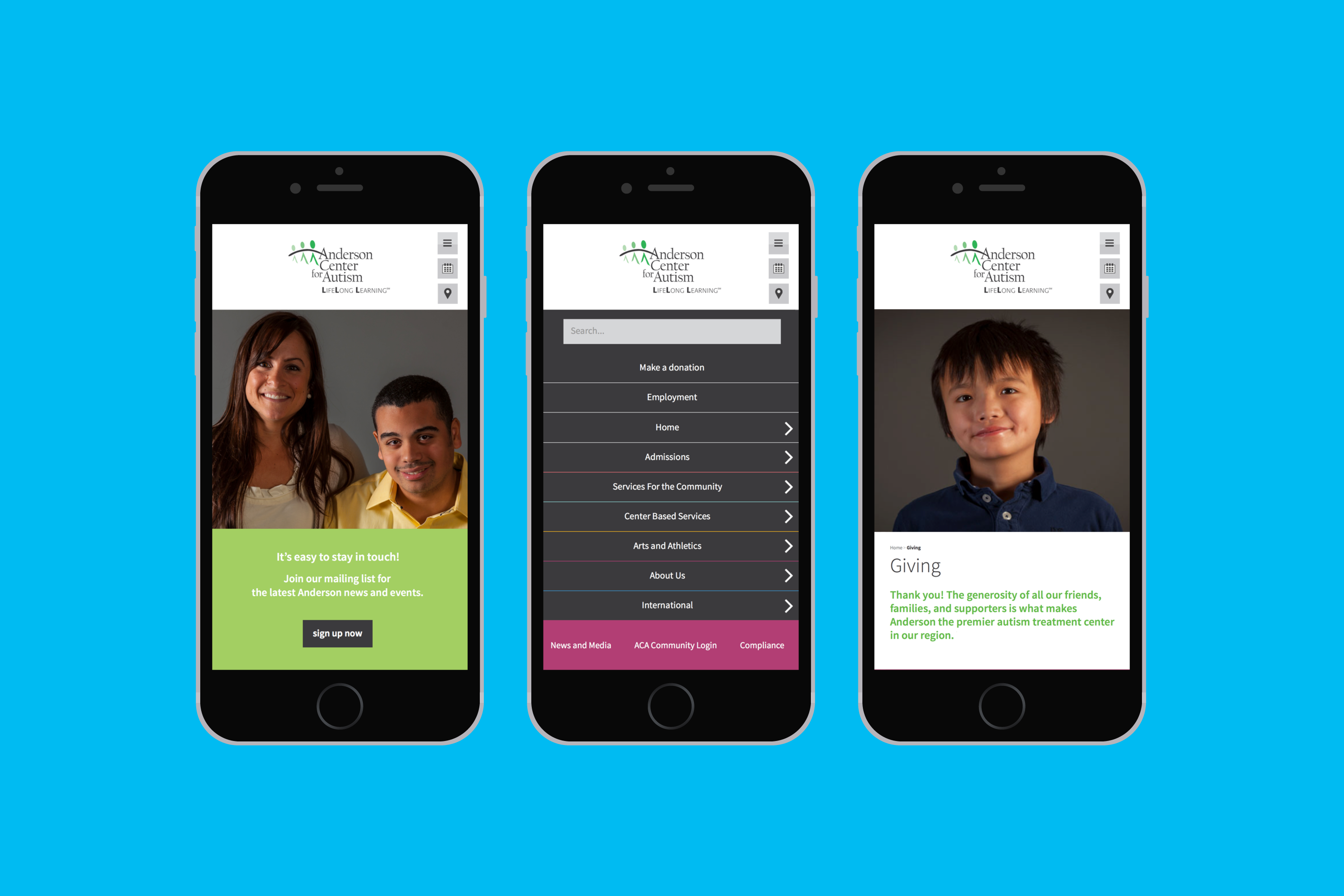 iPhone mockup of Anderson Center for Autism mobile-friendly website