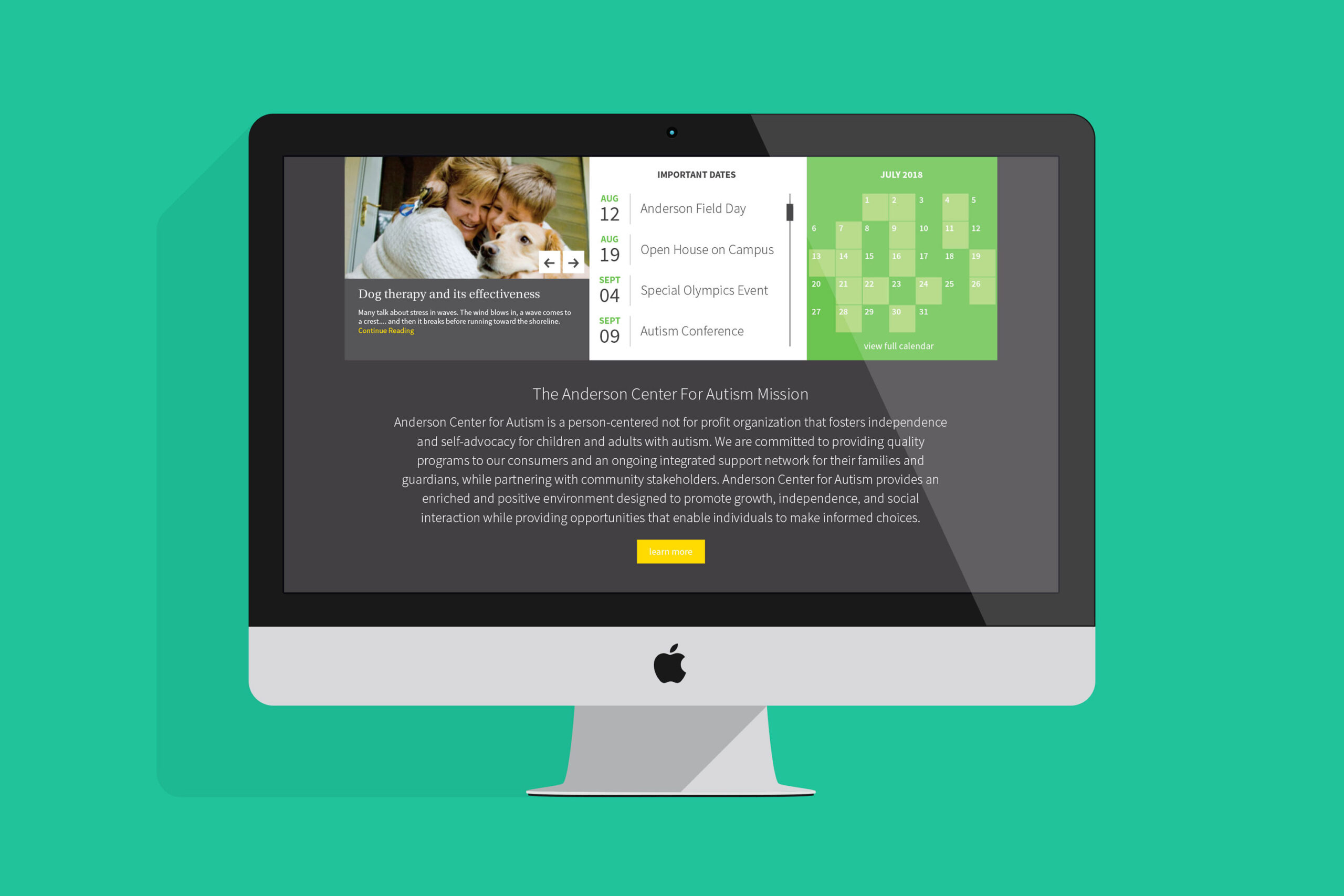 iMac mockup of Anderson Center for Autism website