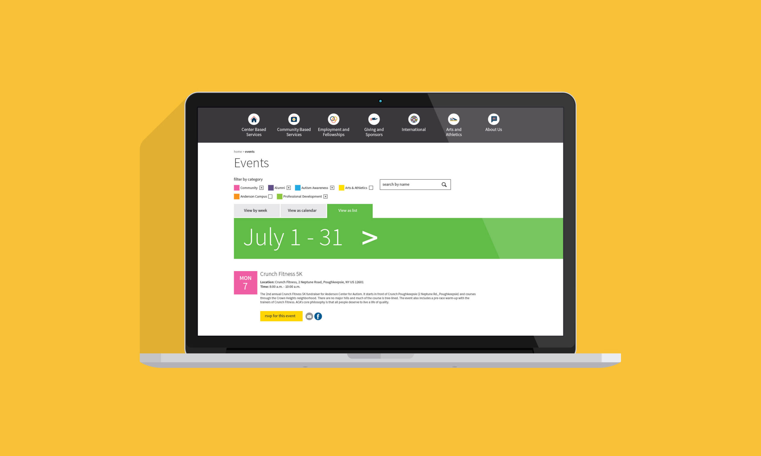 Macbook mockup of Anderson Center for Autism website
