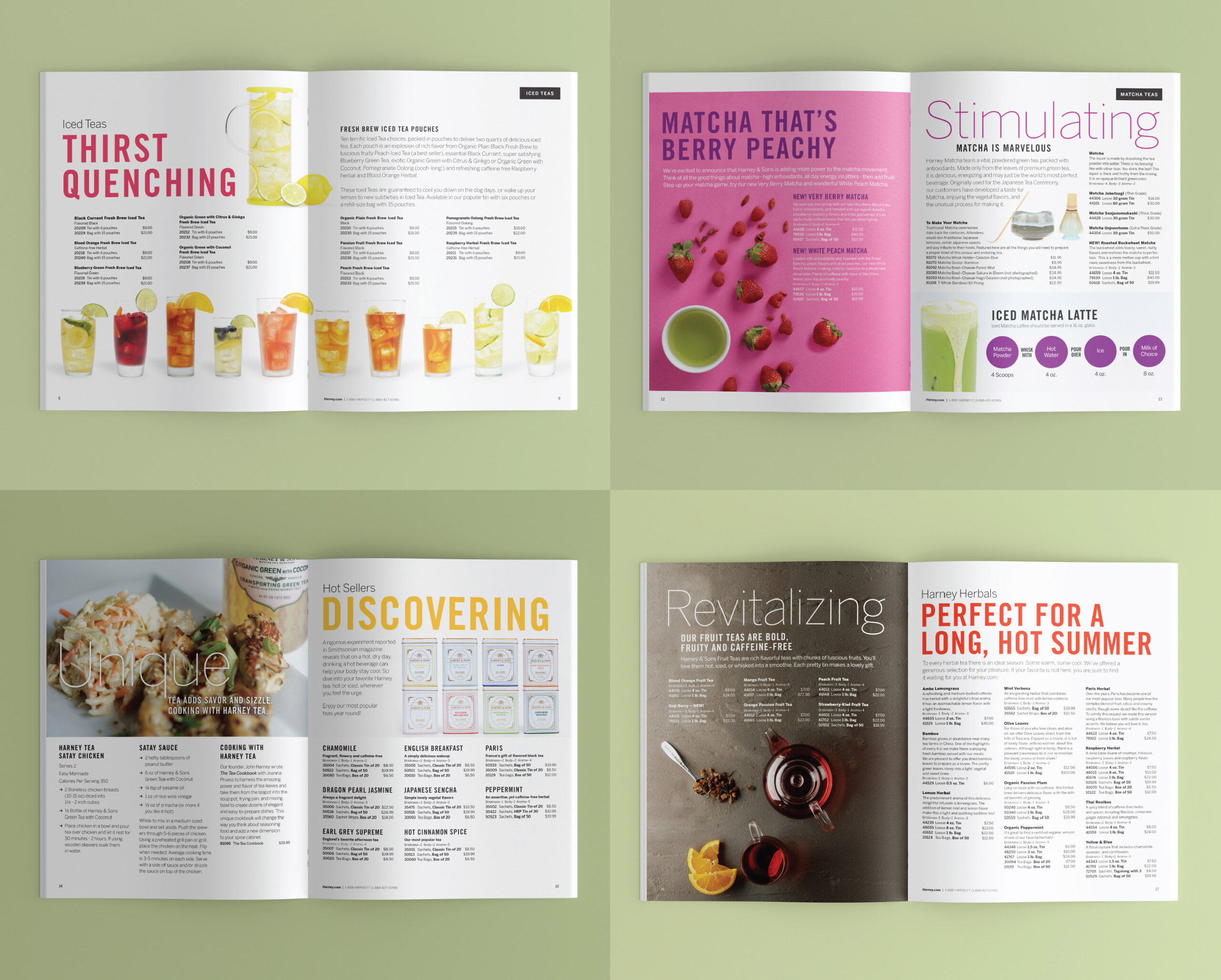 Collage of 4 spreads from Harney catalog