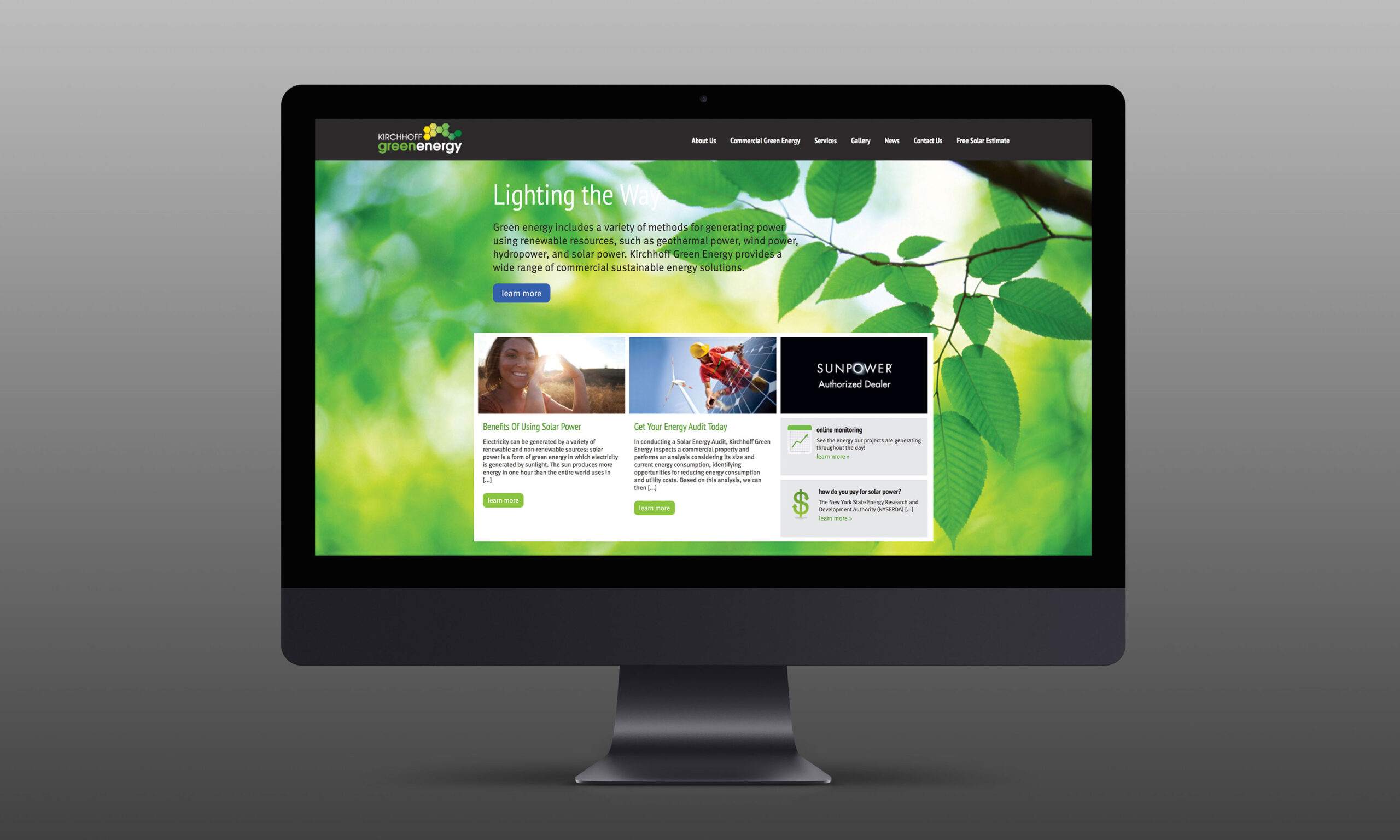iMac mockup of Kirchoff Green Energy website