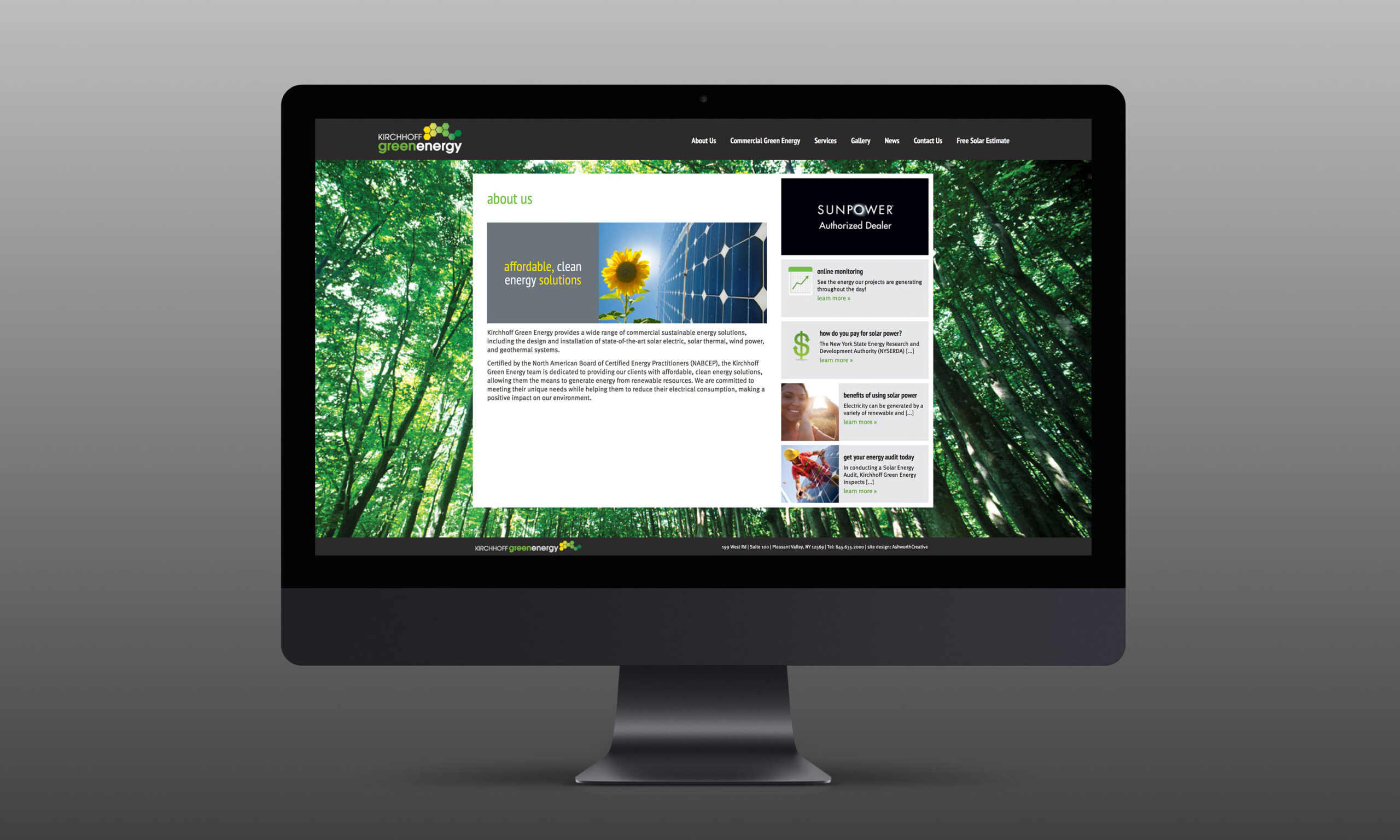 iMac mockup of Kirchoff Green Energy website