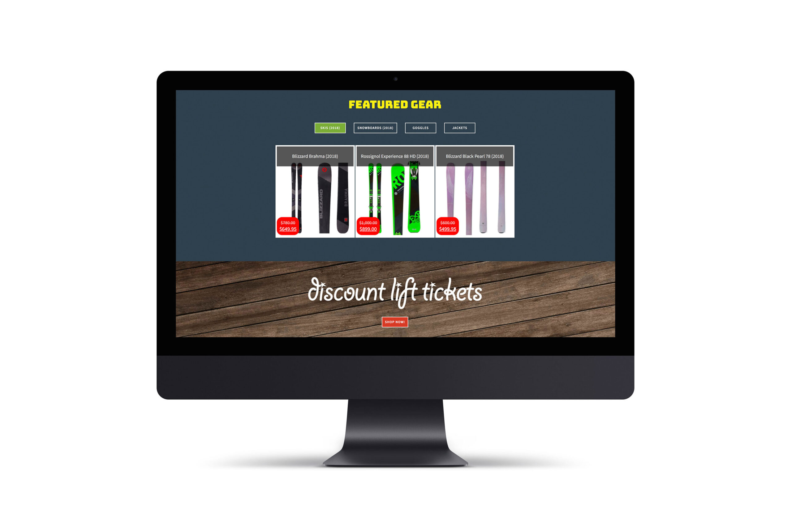 iMac mockup of Potter Brothers shop section of website