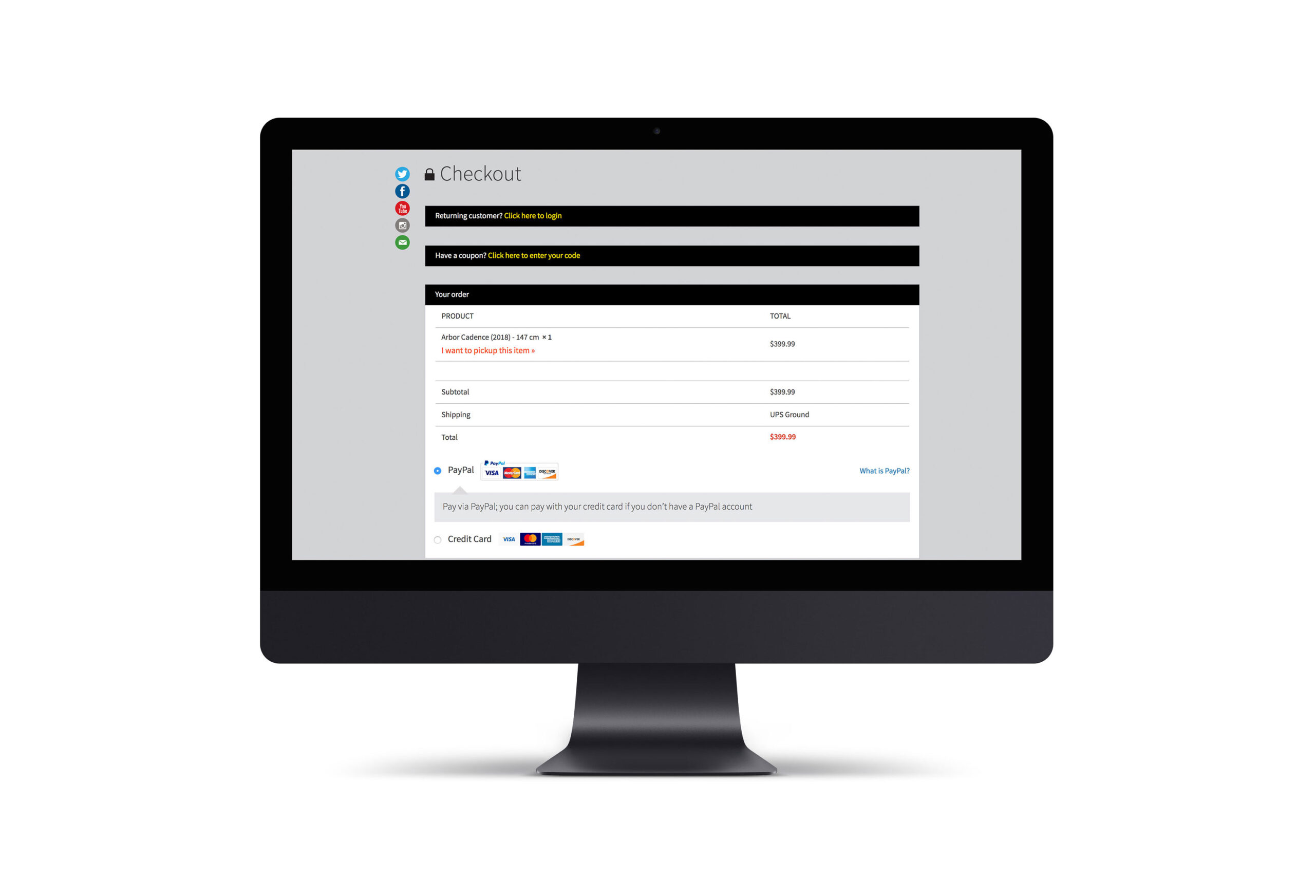 iMac mockup of Potter Brothers shop section of website