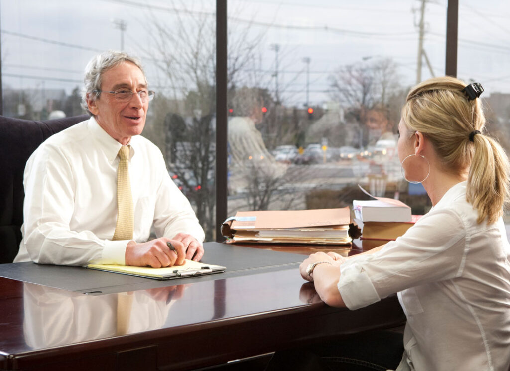 Lawyer and client having meeting