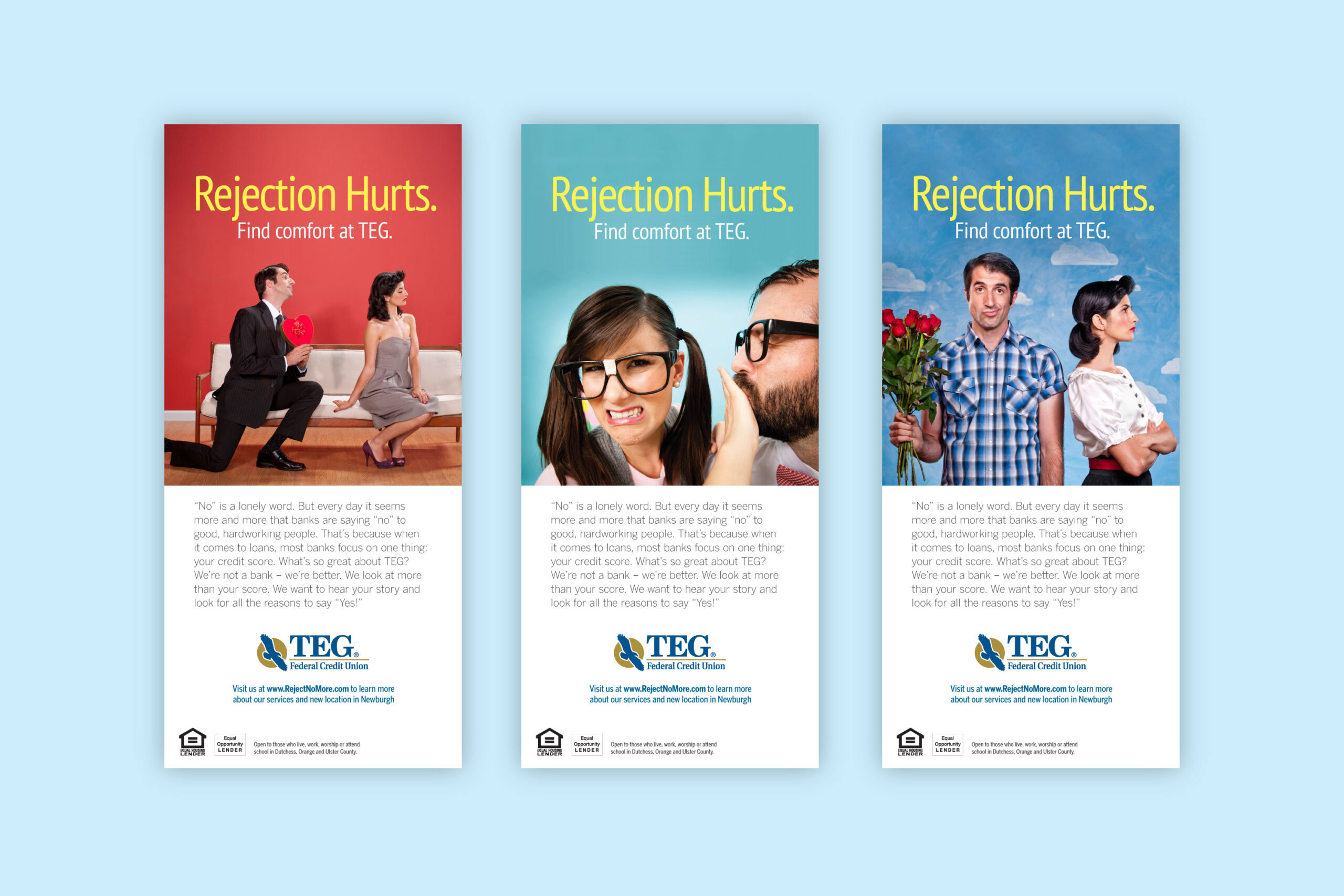 TEG "Rejection Hurts" campaign flyers