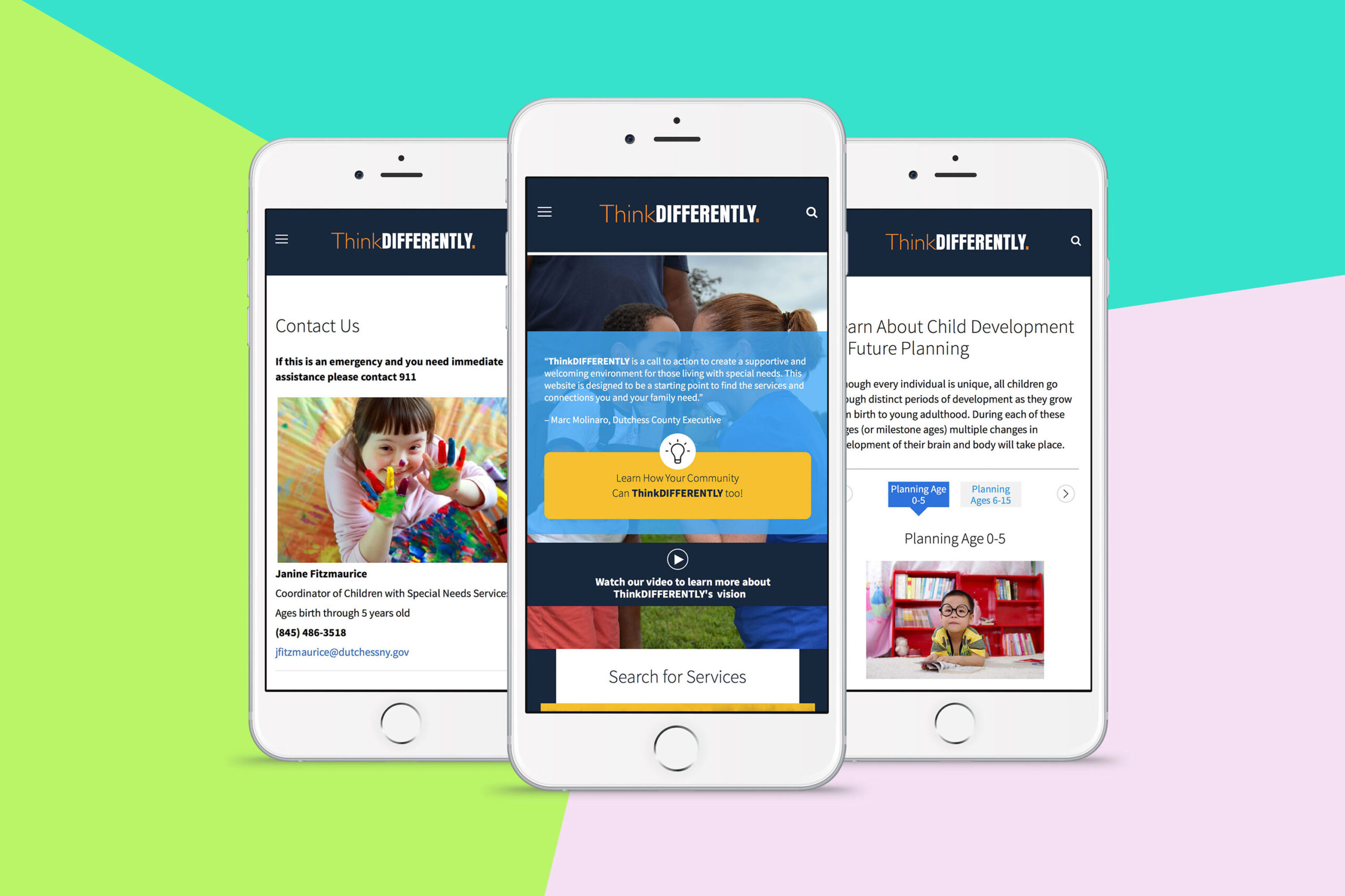iPhone mockups of ThinkDIFFERENTLY website