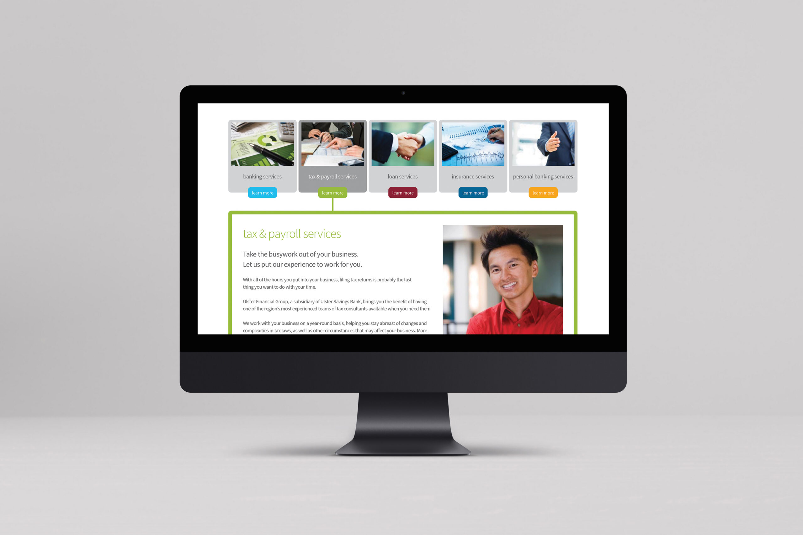 iMac mockup of Ulster Savings Bank website