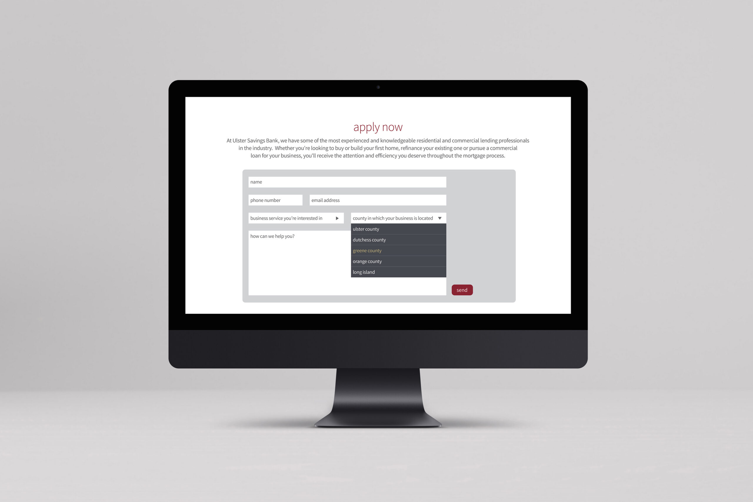 iMac mockup of Ulster Savings Bank website