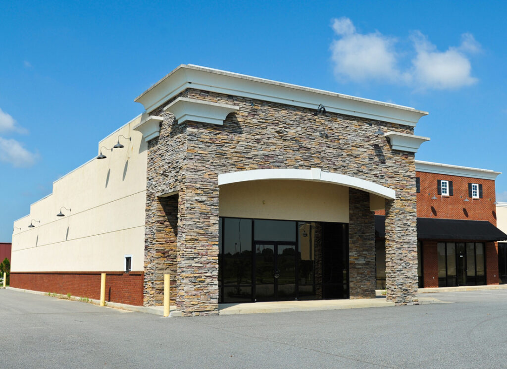 Plaza building with brick facade