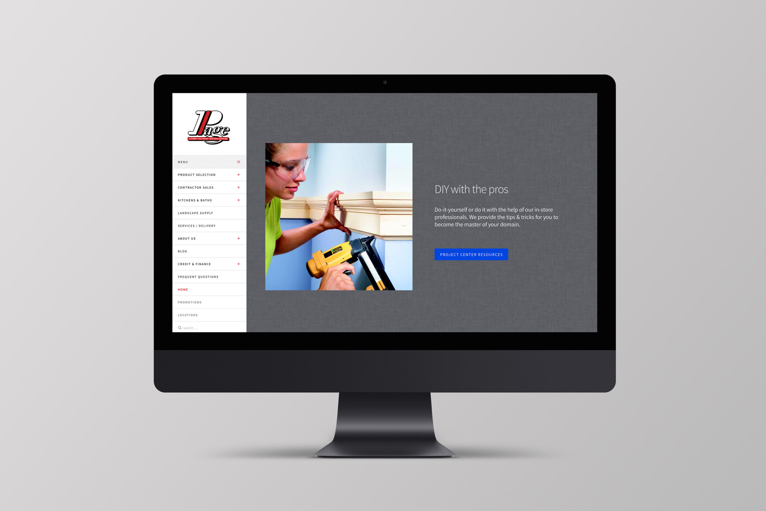 iMac mockup of Page website