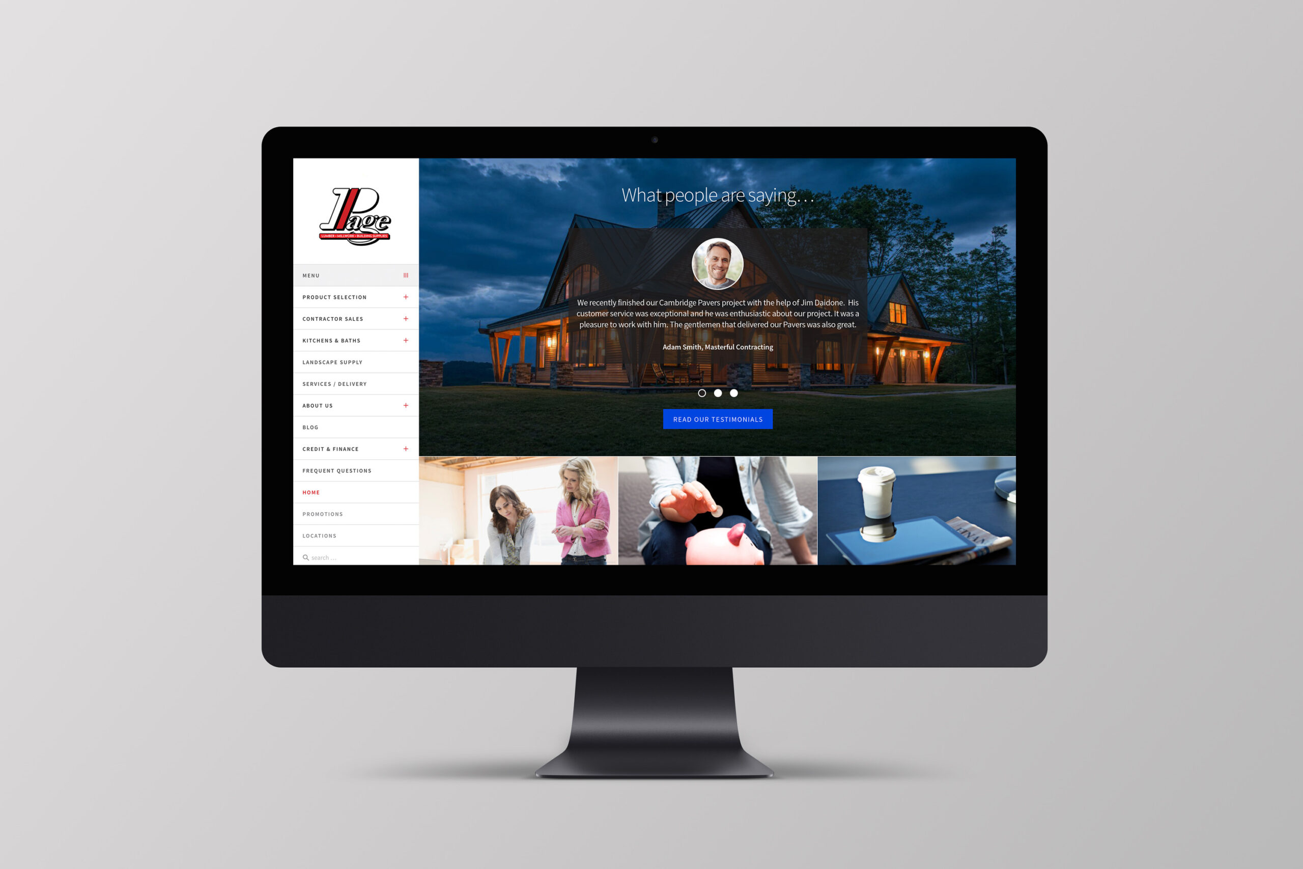 iMac mockup of Page website