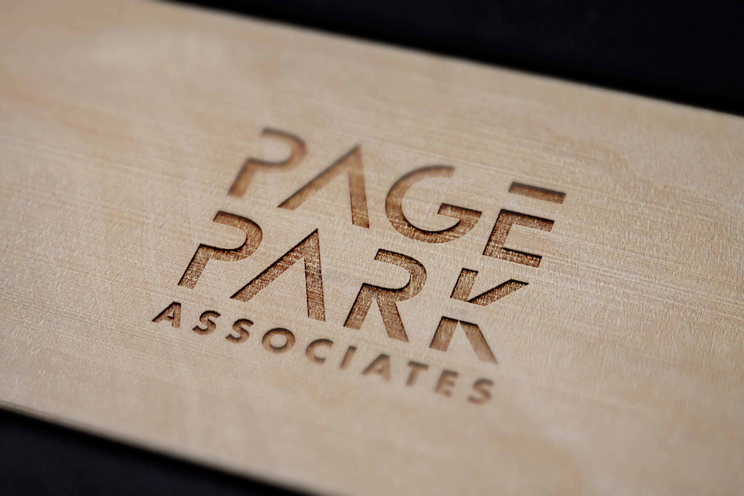 Wooden mockup of Page Park Associates logo