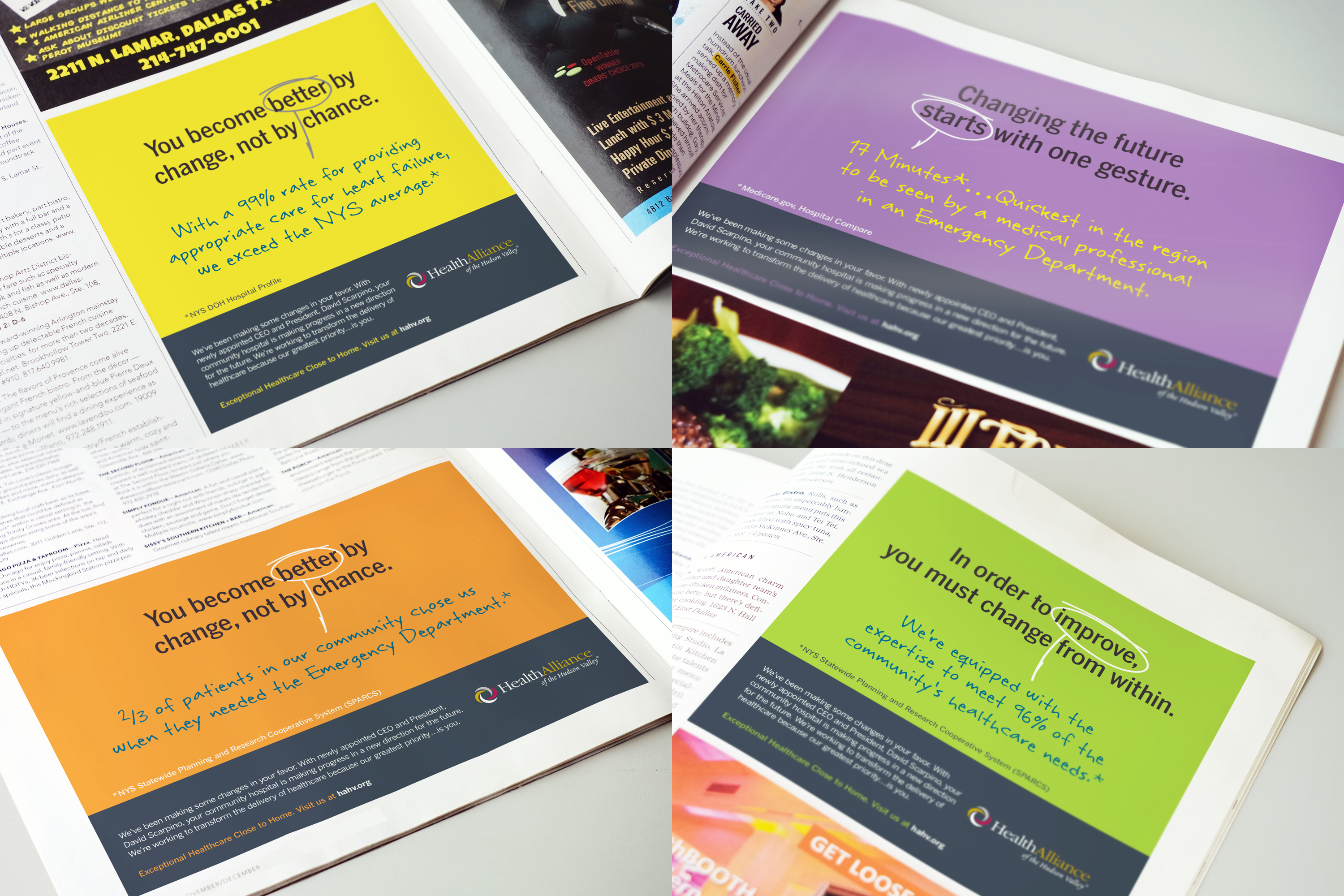 Collage of 4 print ads for HealthAlliance of the Hudson Valley