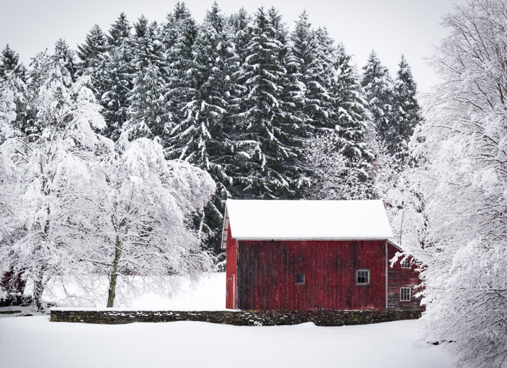 Red barn in the snow