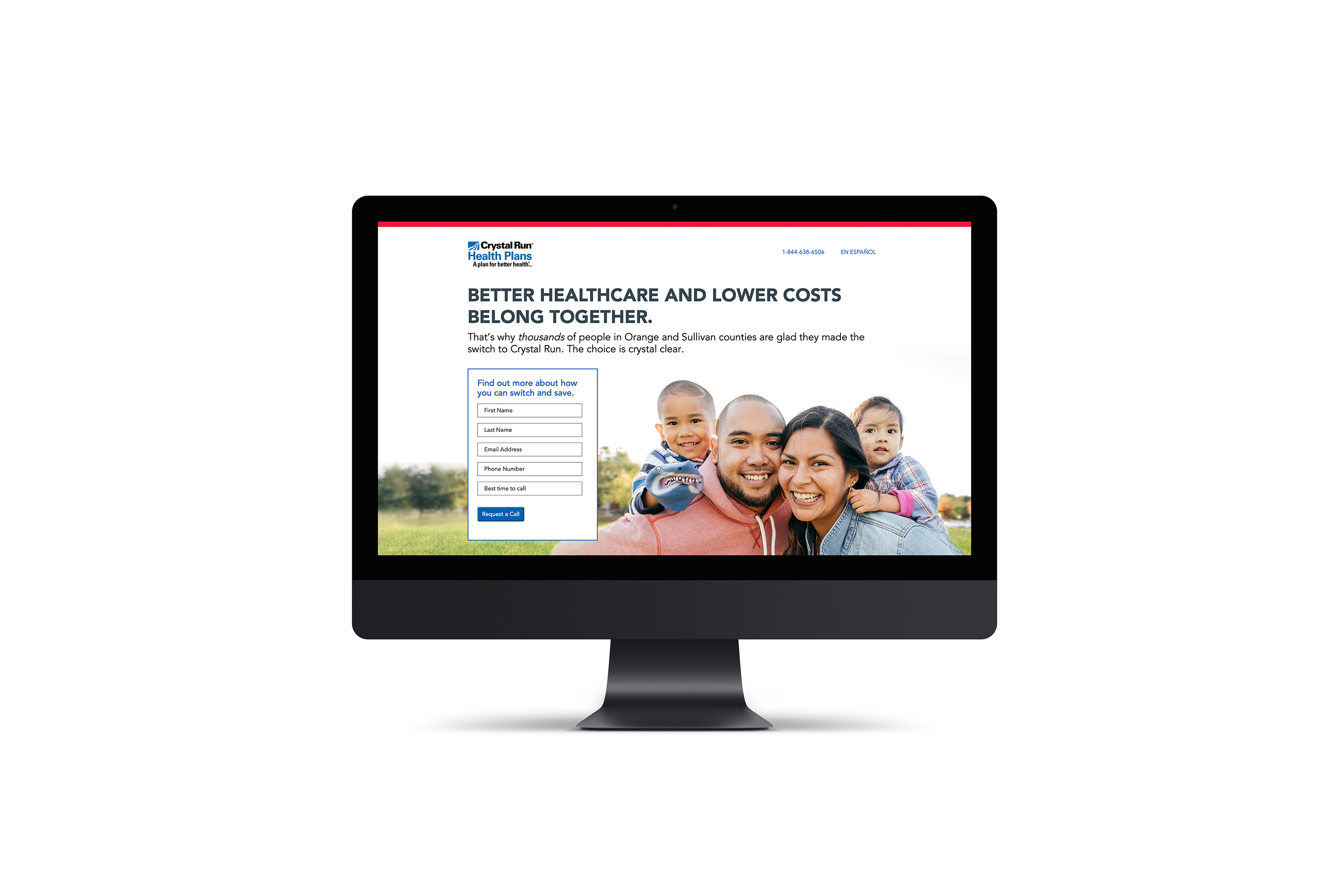 Space gray iMac mockup of Crystal Run Health Plans landing pages