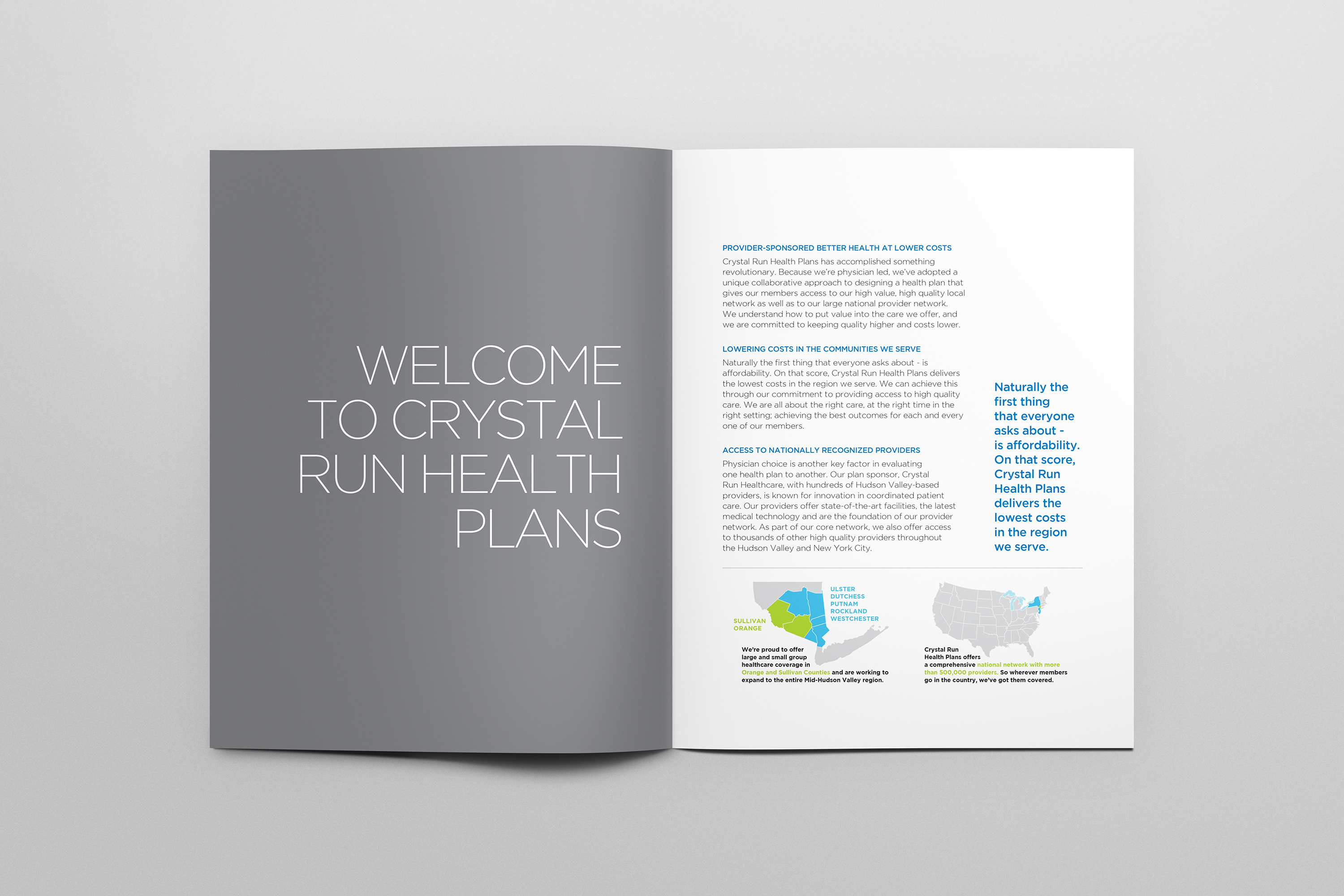 CRHP print brochure "Welcome to Crystal Run Health Plans"