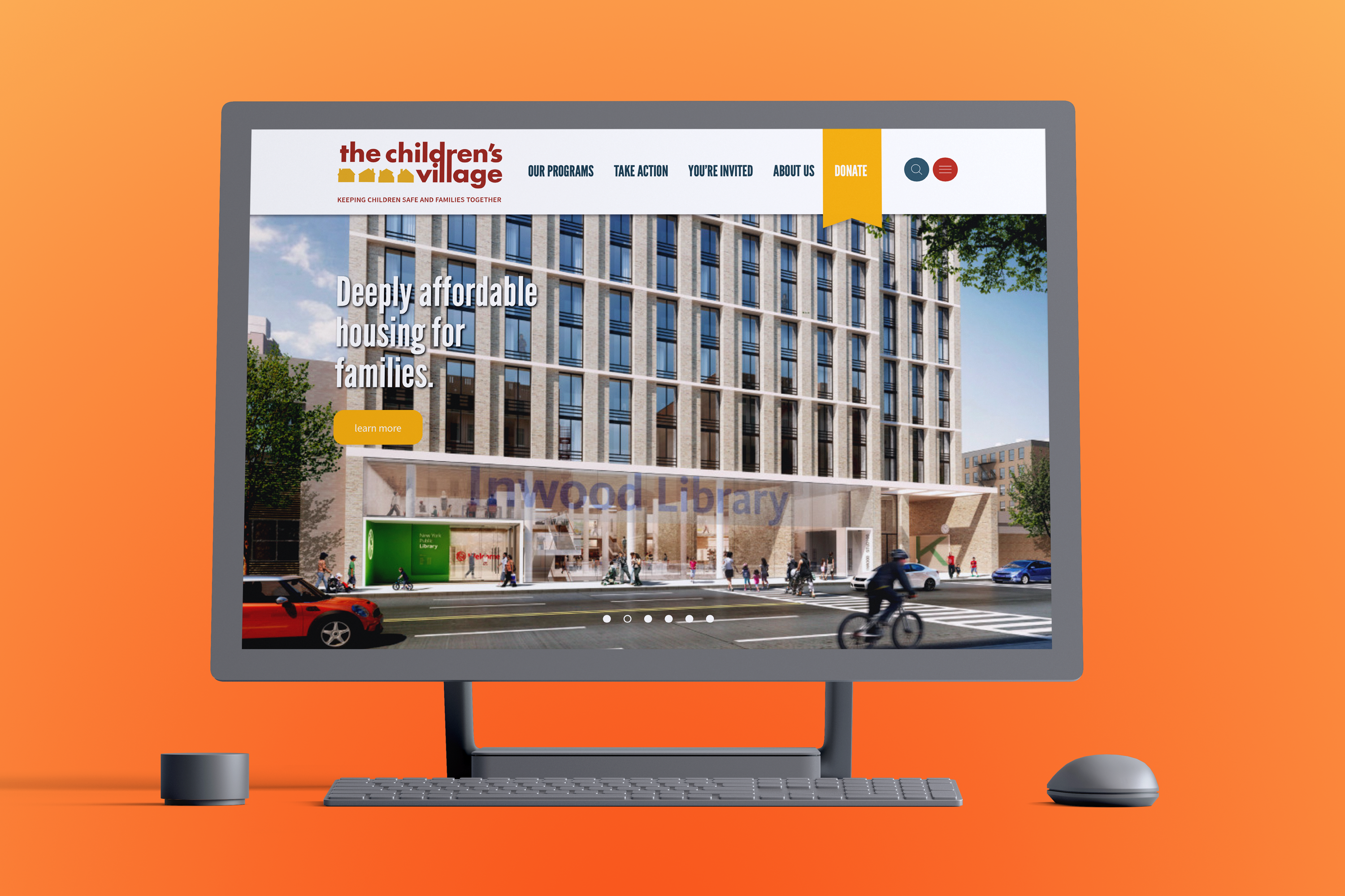 Surface desktop mockup of the children's village website