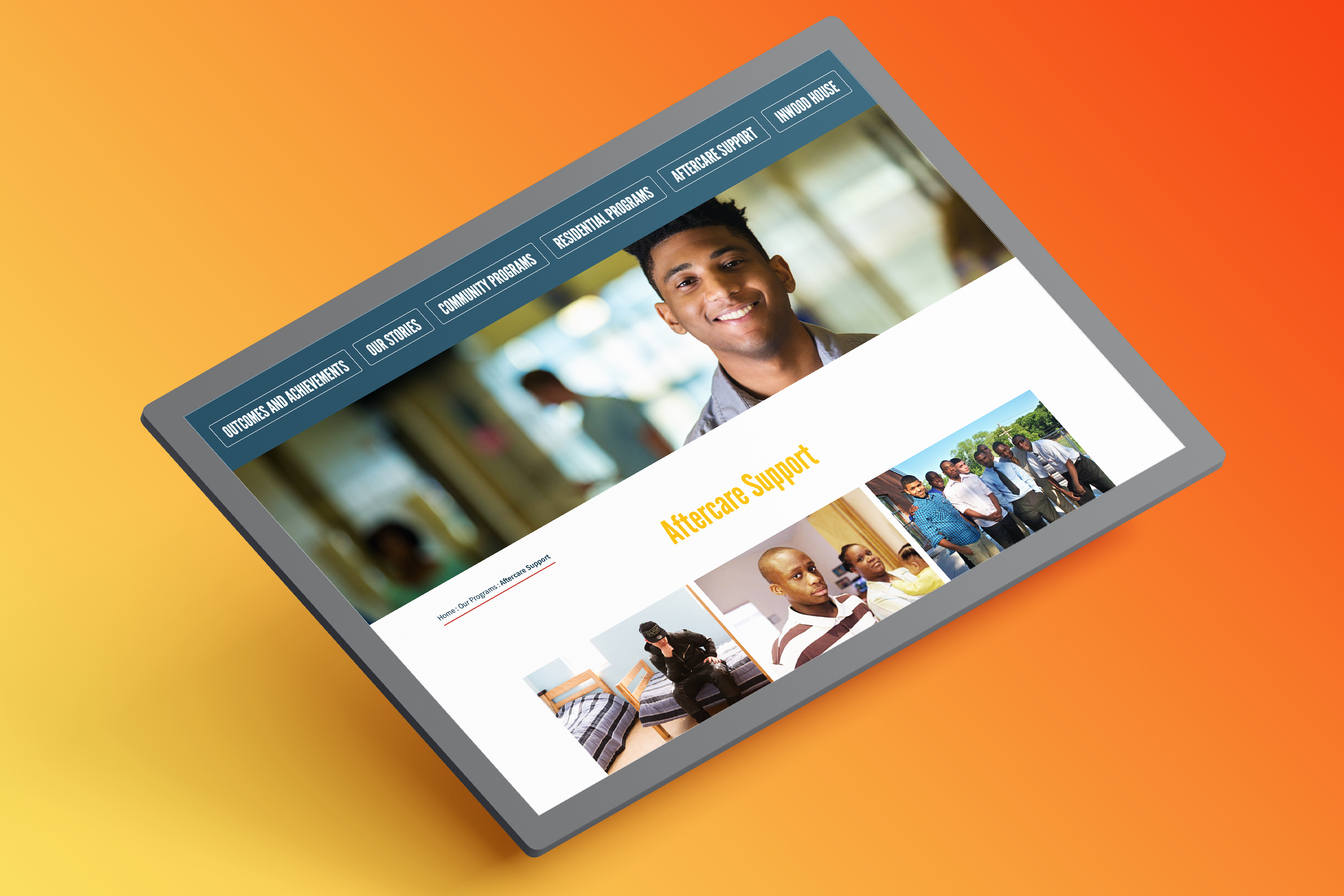 Tablet mockup of The Children's Village website