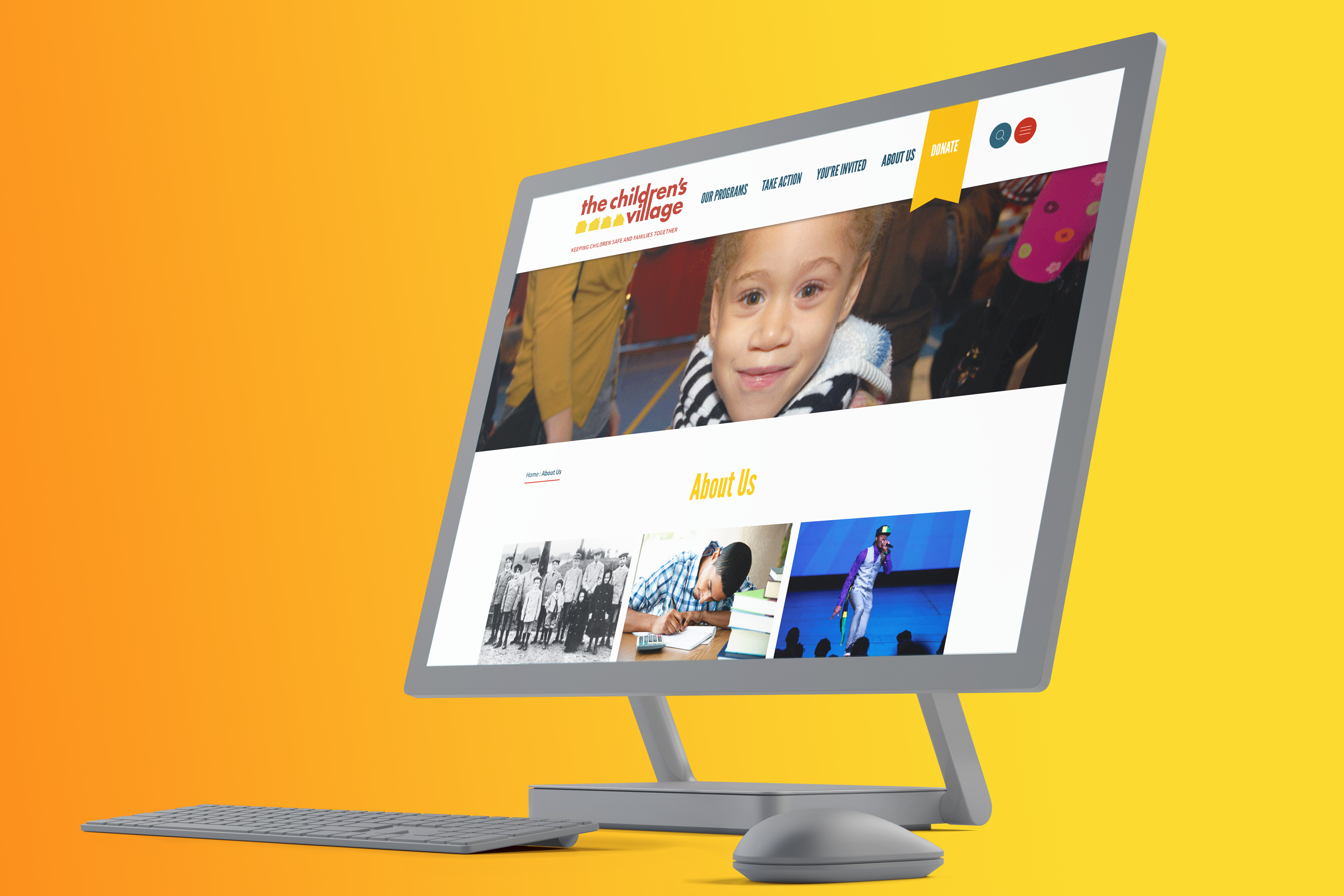 Desktop mockup of the Children's Village website