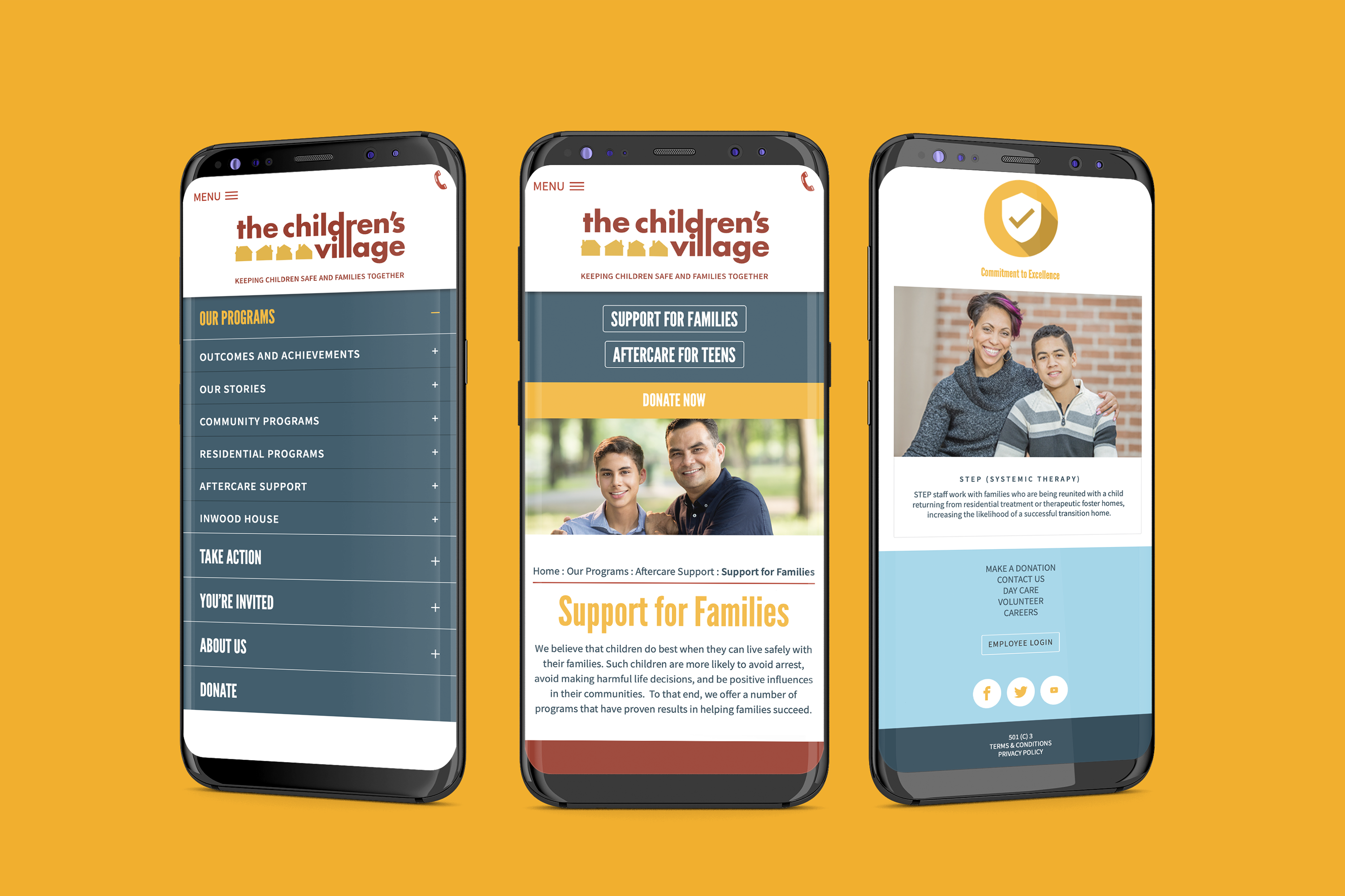 iPhone mockup of The Children's Village mobile-friendly website