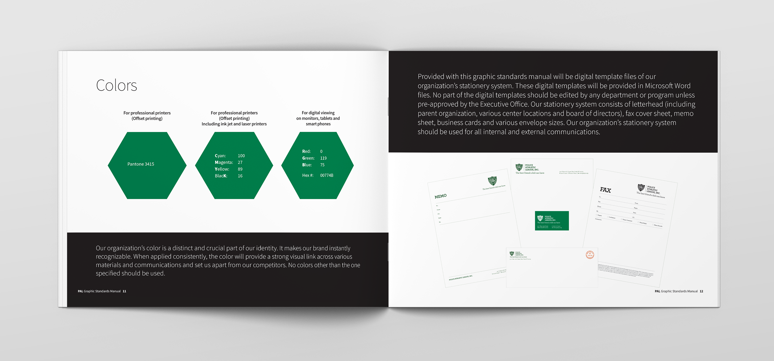 Police Athletic League graphic standards manual spread